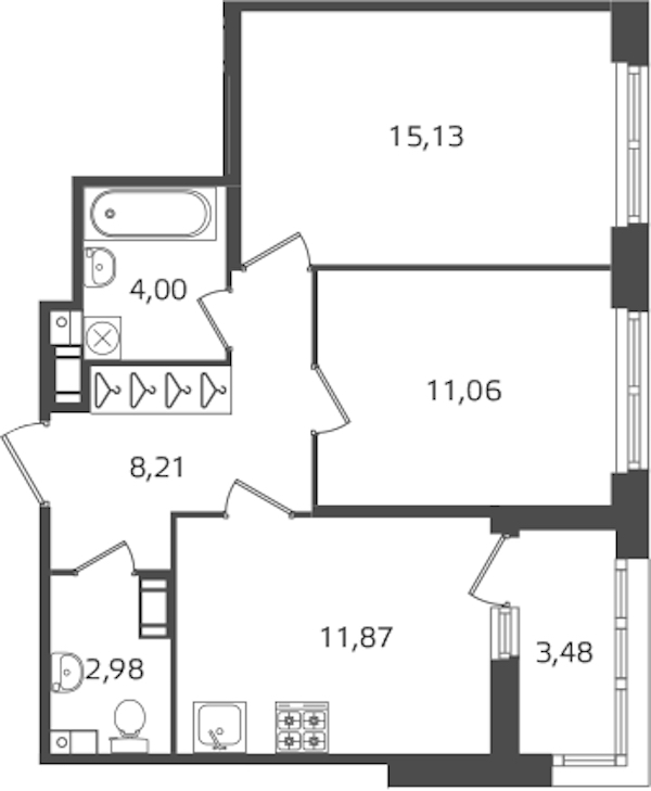 2-комнатная квартира 53.25 м², 11/17 эт., ЖК «Б15»