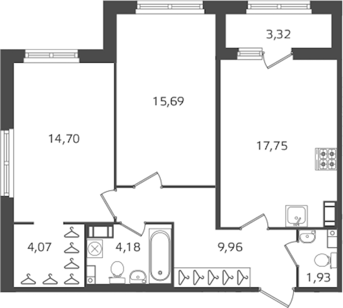 2-комнатная квартира 68.28 м², 11/17 эт., ЖК «Б15»