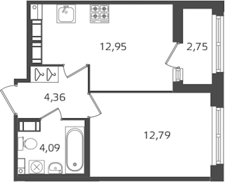 1-комнатная квартира 34.19 м², 13/17 эт., ЖК «Б15»
