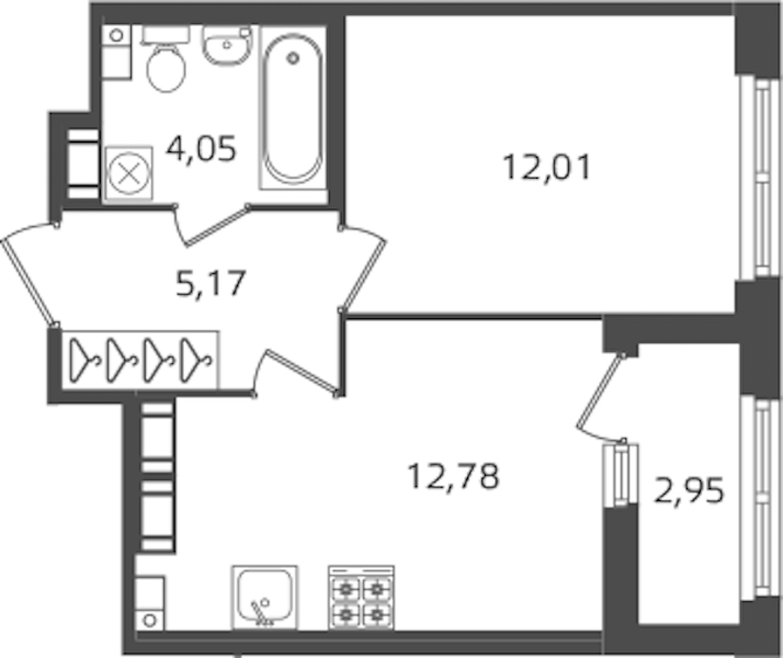 1-комнатная квартира 34.01 м², 13/17 эт., ЖК «Б15»