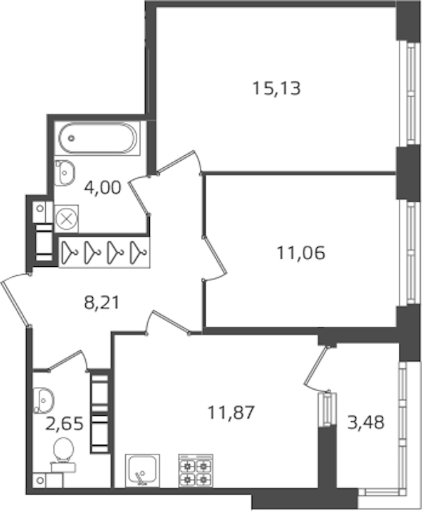 2-комнатная квартира 52.92 м², 14/17 эт., ЖК «Б15»