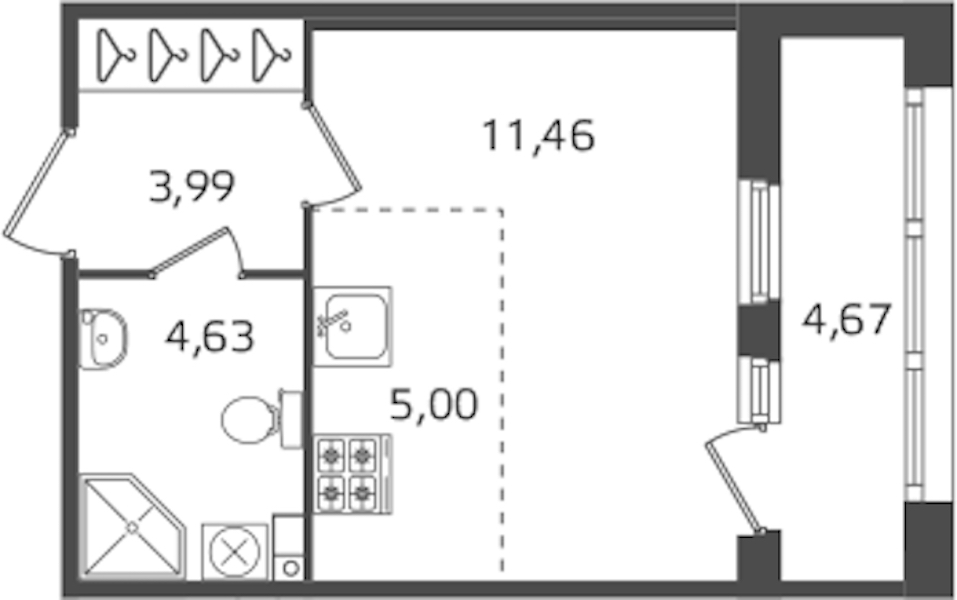 Квартира студия 25.08 м², 2/10 эт., ЖК «Б15»
