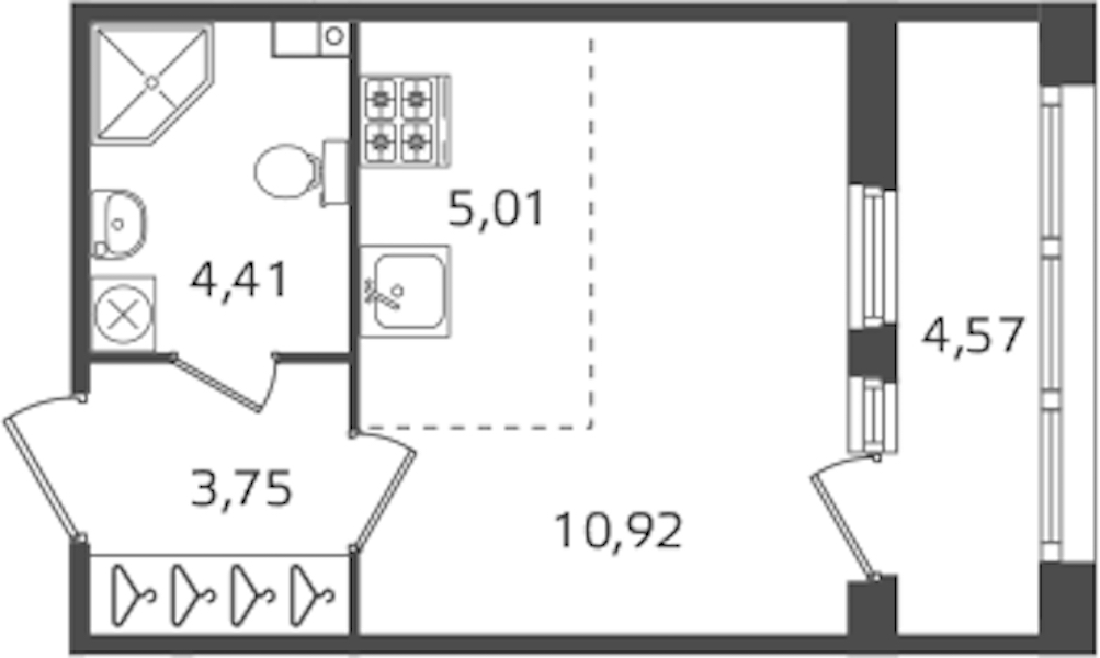 Квартира студия 24.09 м², 2/10 эт., ЖК «Б15»