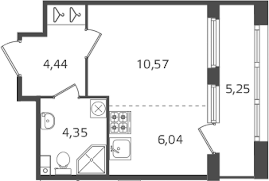 Квартира студия 25.4 м², 2/10 эт., ЖК «Б15»