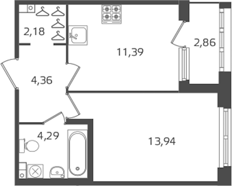 1-комнатная квартира 36.16 м², 2/10 эт., ЖК «Б15»