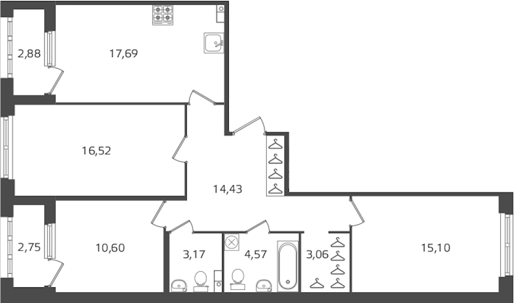 2-комнатная квартира 85.14 м², 2/10 эт., ЖК «Б15»