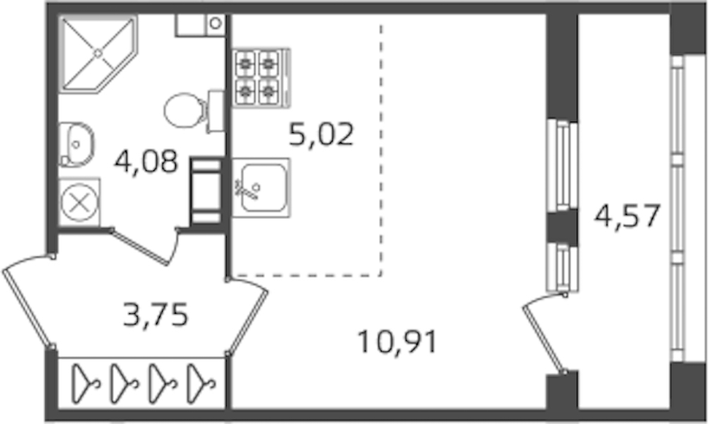 Квартира студия 23.76 м², 3/10 эт., ЖК «Б15»