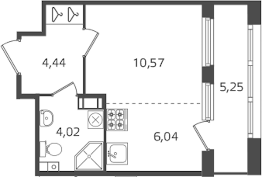 Квартира студия 25.07 м², 3/10 эт., ЖК «Б15»