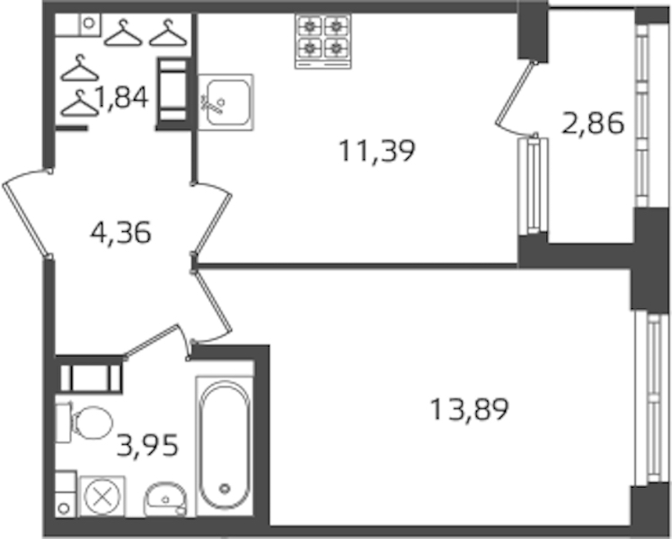 1-комнатная квартира 35.43 м², 3/10 эт., ЖК «Б15»