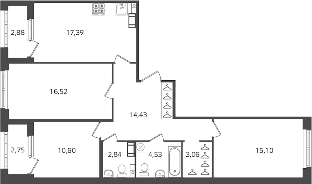 2-комнатная квартира 84.47 м², 3/10 эт., ЖК «Б15»