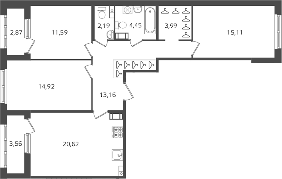 3-комнатная квартира 86.03 м², 5/10 эт., ЖК «Б15»