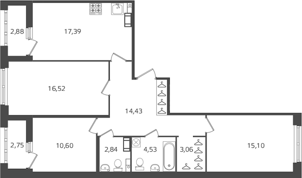 2-комнатная квартира 84.47 м², 7/10 эт., ЖК «Б15»