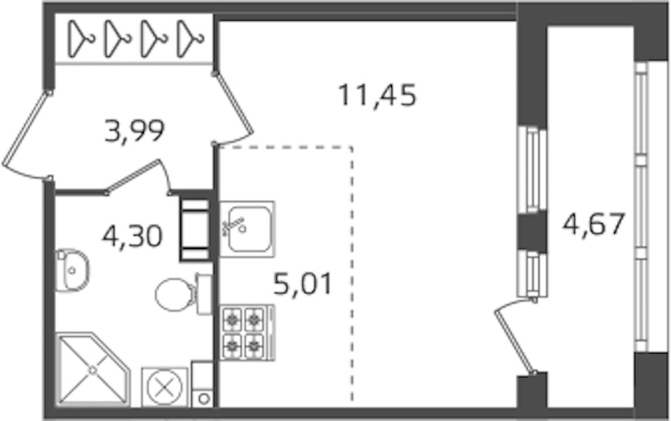 Квартира студия 24.75 м², 8/10 эт., ЖК «Б15»