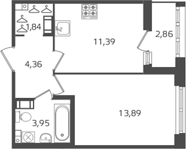 1-комнатная квартира 35.43 м², 9/10 эт., ЖК «Б15»
