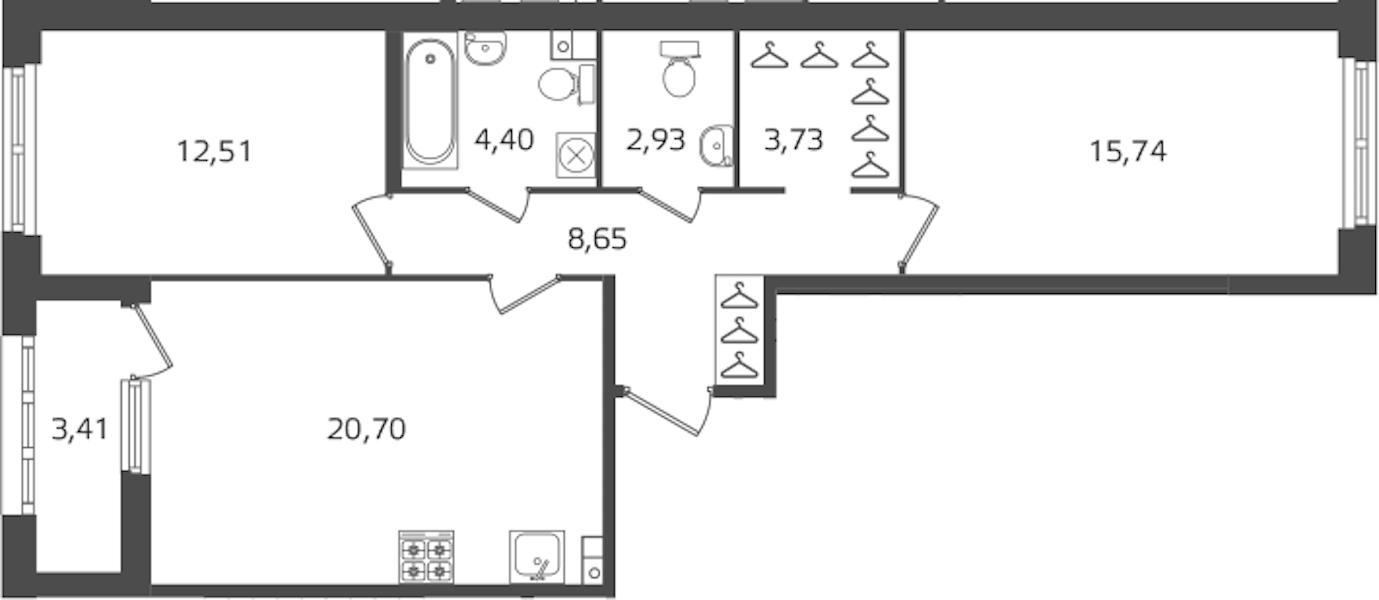 2-комнатная квартира 68.66 м², 2/15 эт., ЖК «Б15»