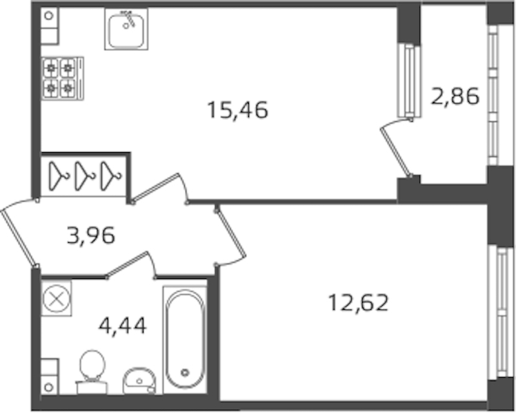 1-комнатная квартира 36.48 м², 2/15 эт., ЖК «Б15»