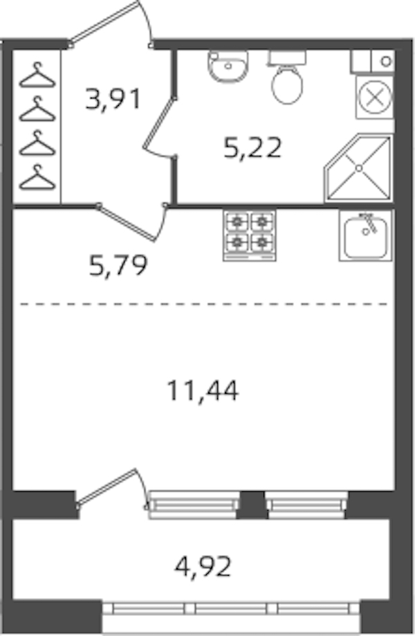 Квартира студия 26.36 м², 2/15 эт., ЖК «Б15»