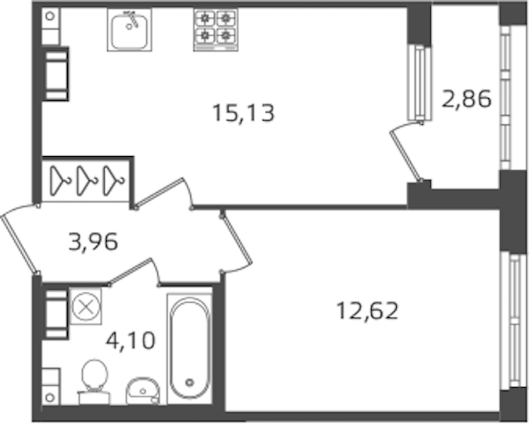 1-комнатная квартира 35.81 м², 3/15 эт., ЖК «Б15»