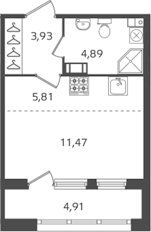 Квартира студия 26.1 м², 3/15 эт., ЖК «Б15»