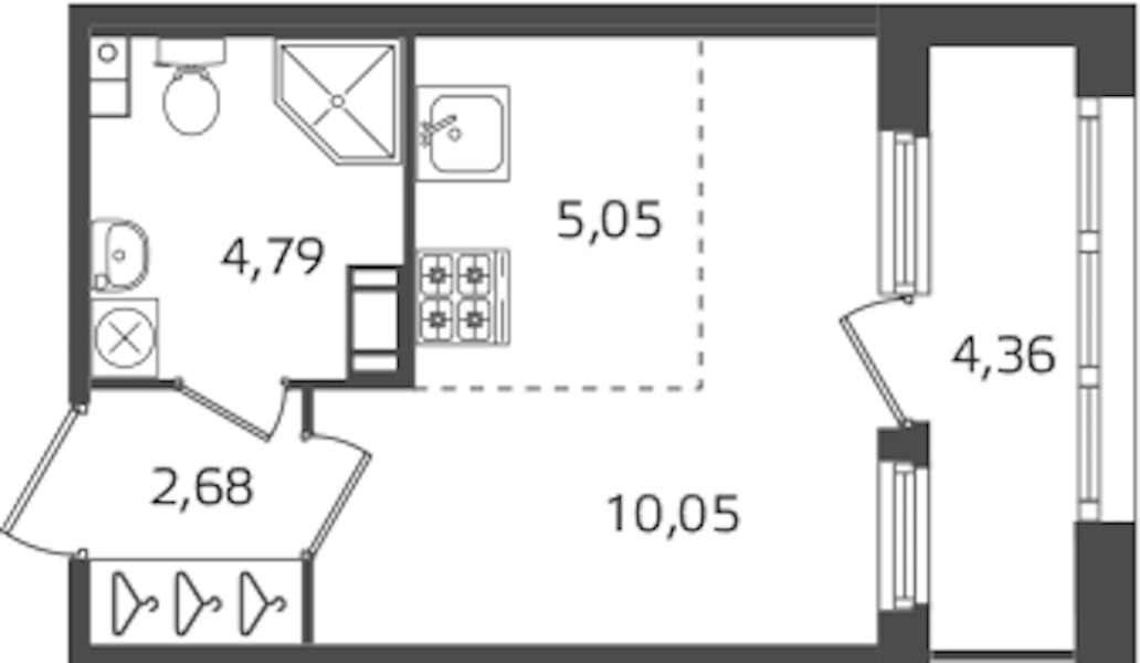 Квартира студия 22.57 м², 4/15 эт., ЖК «Б15»
