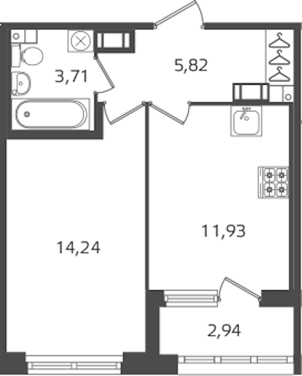1-комнатная квартира 35.7 м², 4/15 эт., ЖК «Б15»