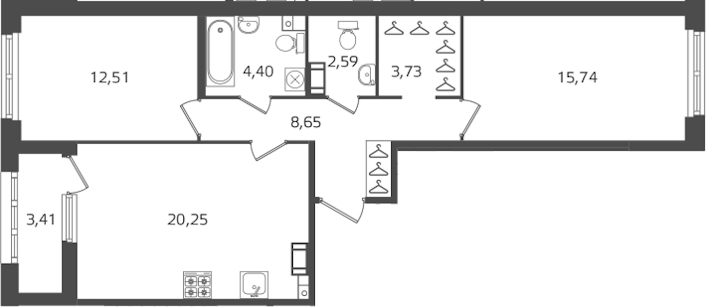 2-комнатная квартира 67.87 м², 5/15 эт., ЖК «Б15»