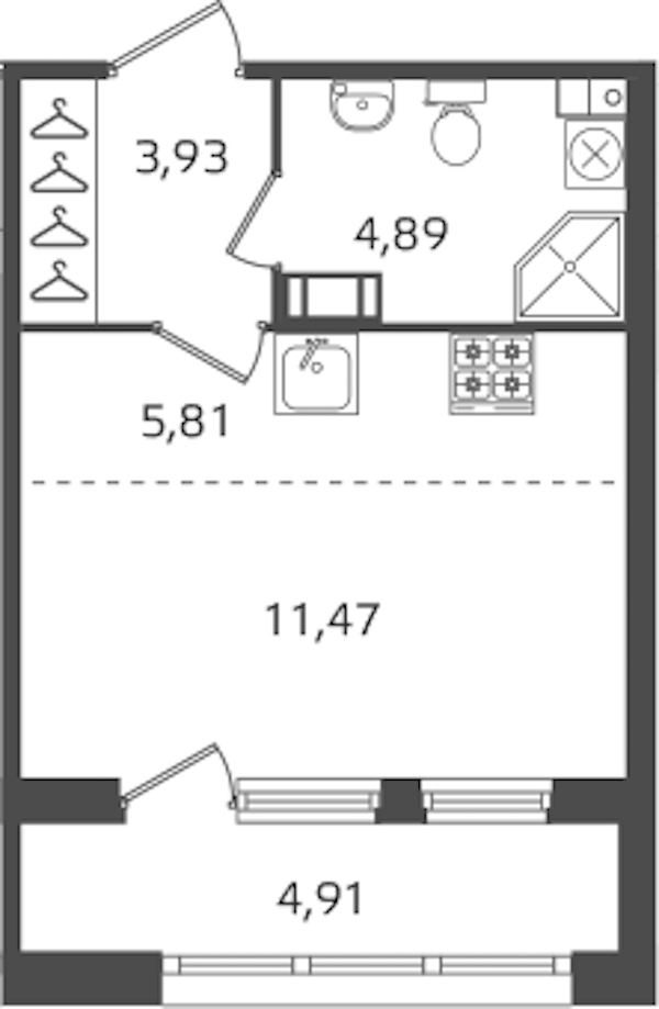 Квартира студия 26.1 м², 5/15 эт., ЖК «Б15»