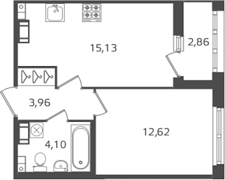 1-комнатная квартира 35.81 м², 7/15 эт., ЖК «Б15»