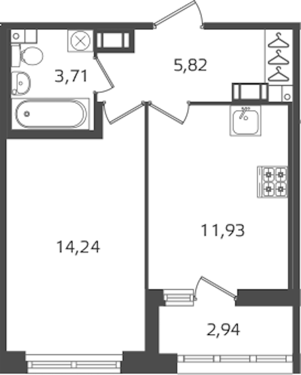 1-комнатная квартира 35.7 м², 7/15 эт., ЖК «Б15»