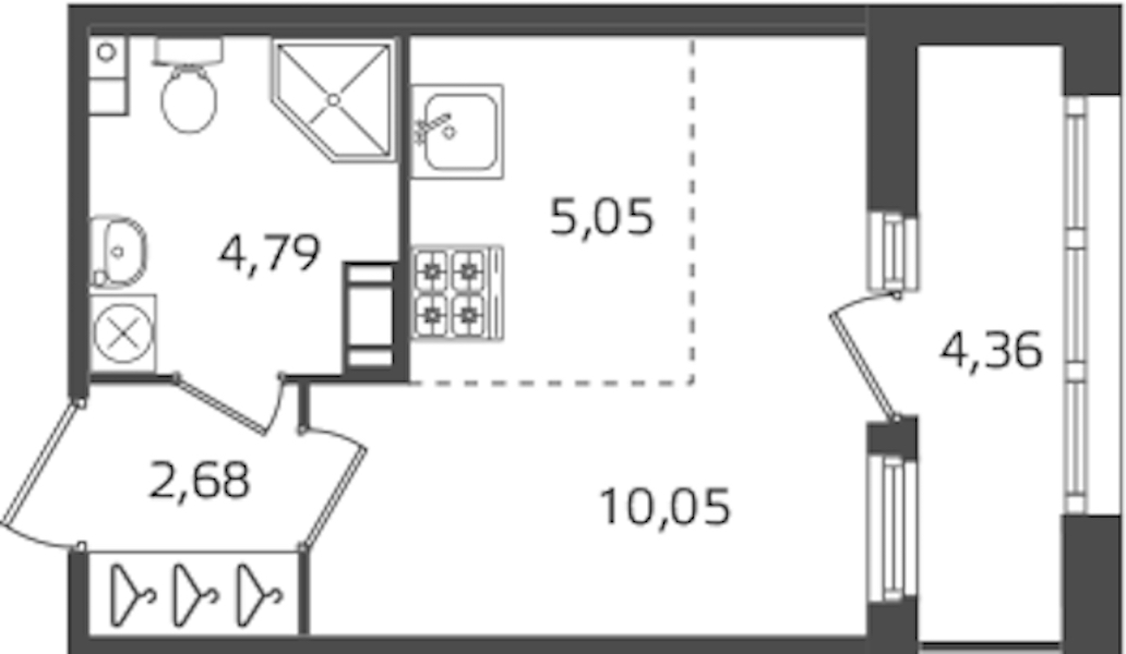 Квартира студия 22.57 м², 9/15 эт., ЖК «Б15»