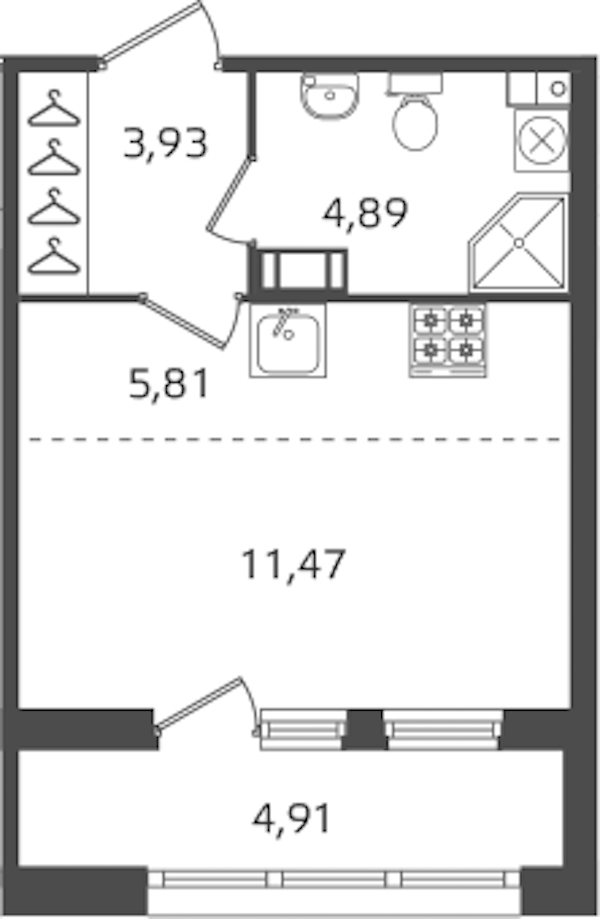 Квартира студия 26.1 м², 9/15 эт., ЖК «Б15»