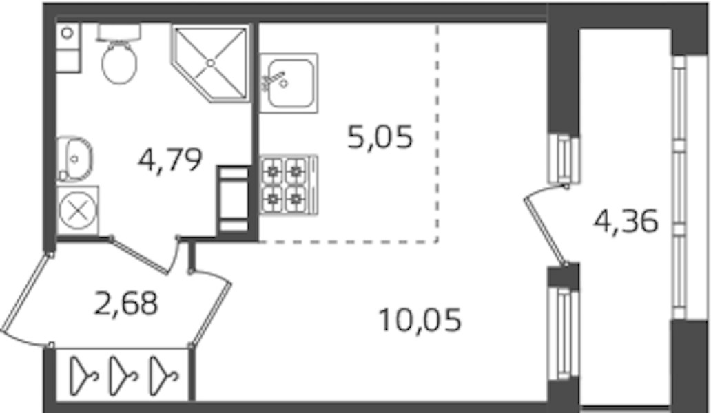 Квартира студия 22.57 м², 11/15 эт., ЖК «Б15»