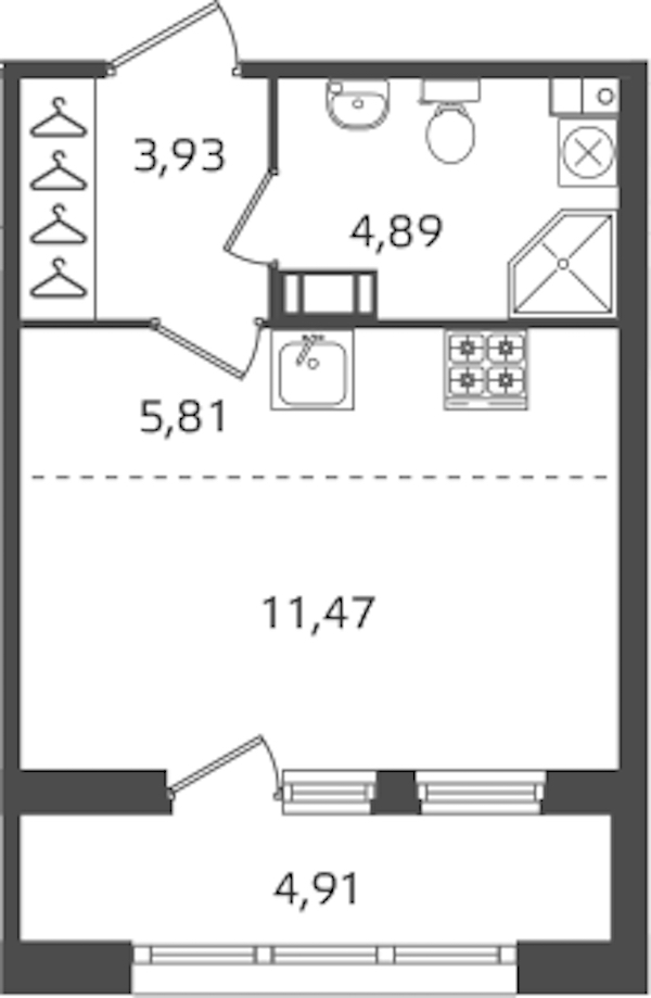 Квартира студия 26.1 м², 11/15 эт., ЖК «Б15»