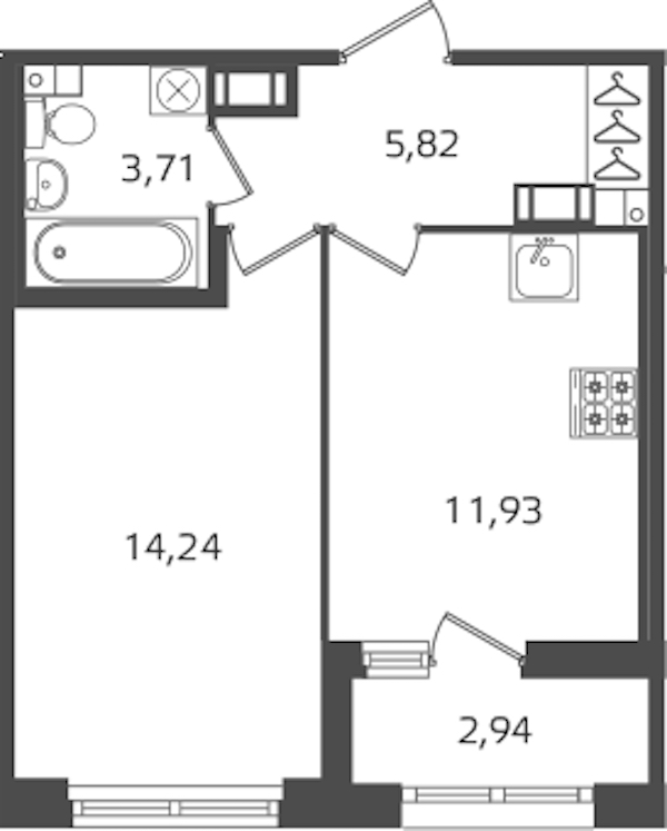 1-комнатная квартира 35.7 м², 11/15 эт., ЖК «Б15»
