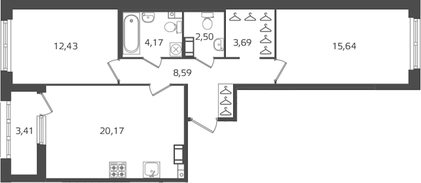 2-комнатная квартира 67.19 м², 12/15 эт., ЖК «Б15»