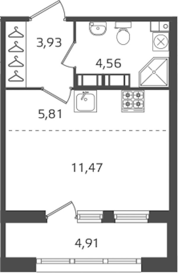 Квартира студия 25.77 м², 13/15 эт., ЖК «Б15»