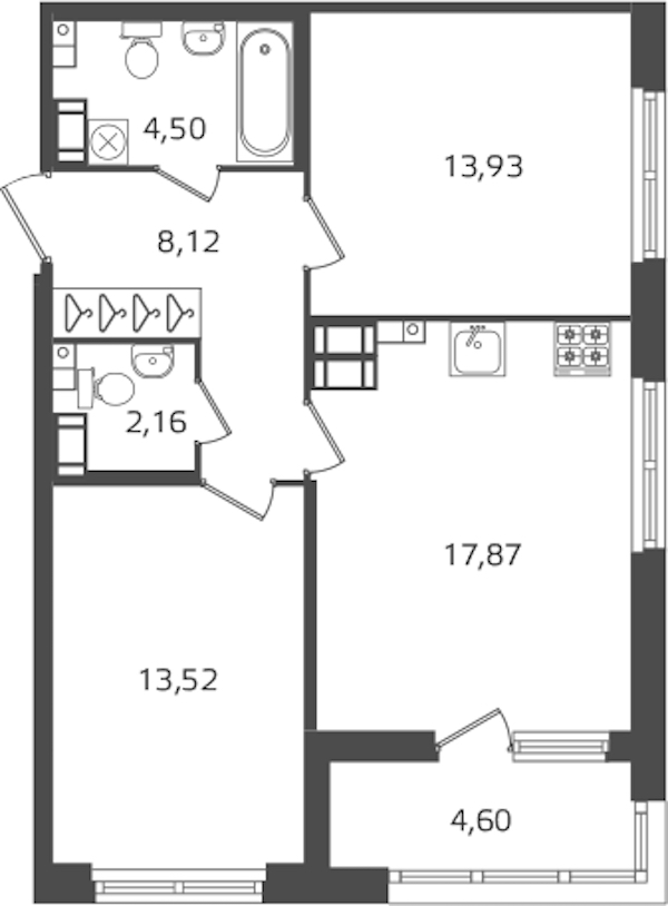 2-комнатная квартира 60.1 м², 14/15 эт., ЖК «Б15»