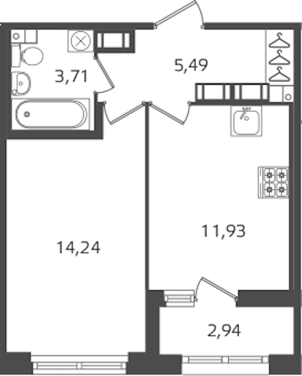1-комнатная квартира 35.37 м², 14/15 эт., ЖК «Б15»