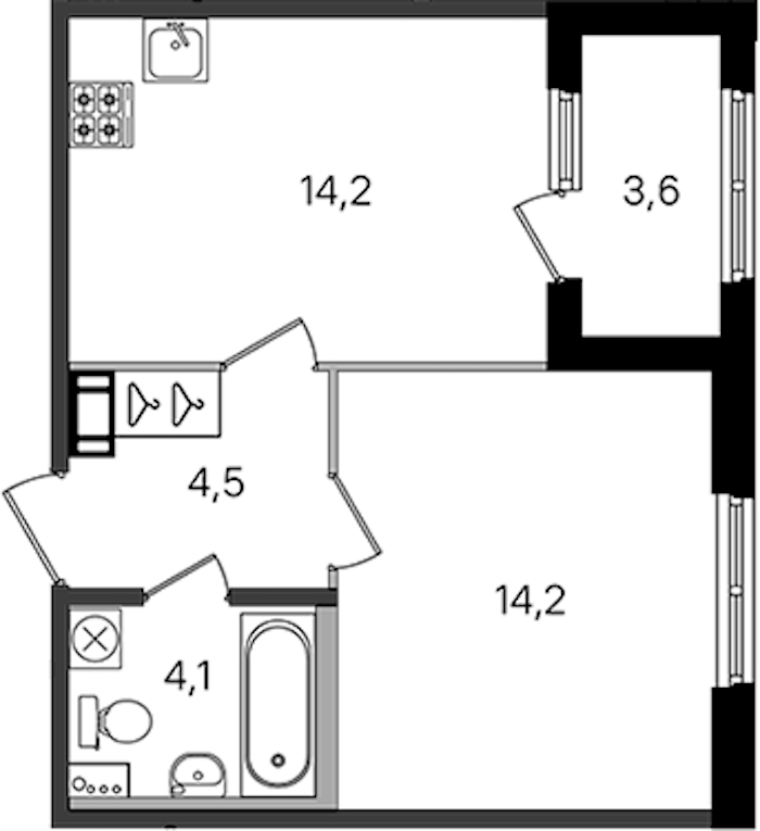 1-комнатная квартира 37 м², 3/4 эт., ЖК «Дубровский»