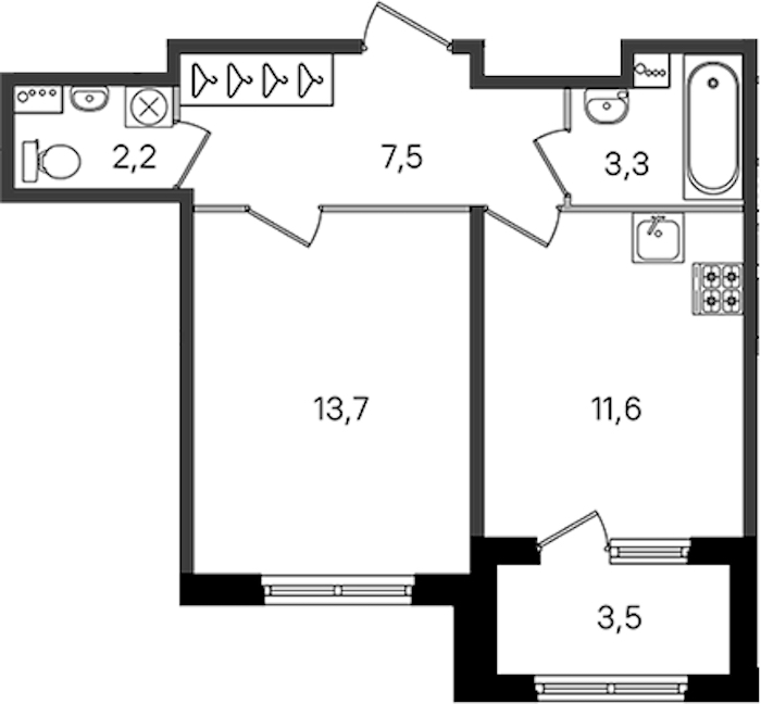 1-комнатная квартира 38.3 м², 1/4 эт., ЖК «Дубровский»