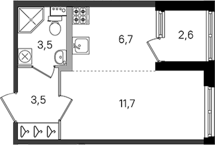 Квартира студия 25.4 м², 1/4 эт., ЖК «Дубровский»