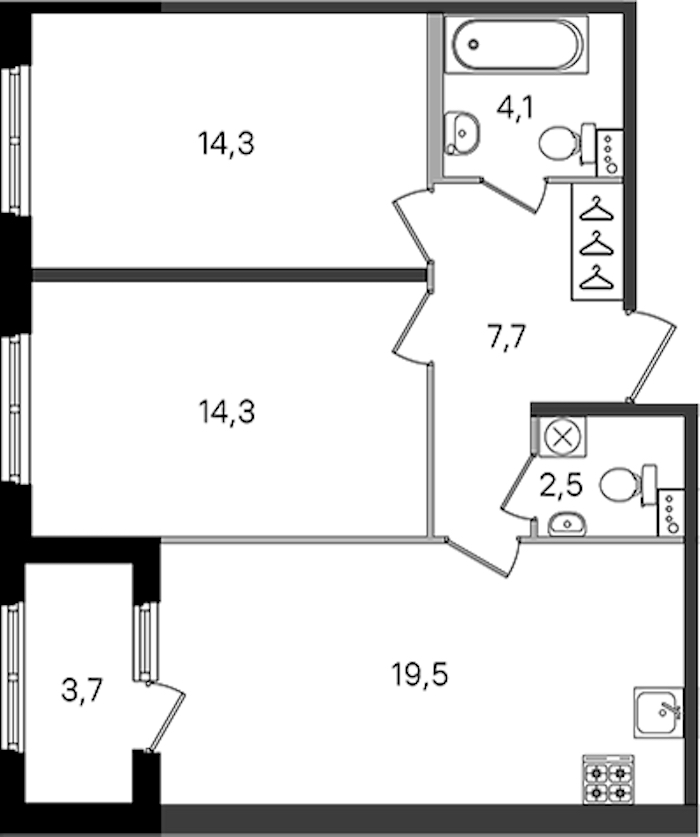 2-комнатная квартира 62.4 м², 1/4 эт., ЖК «Дубровский»