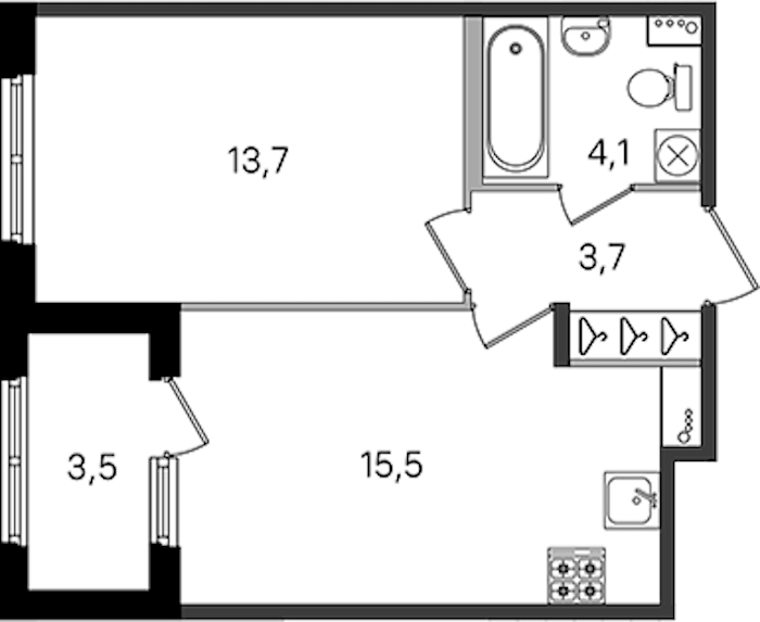 1-комнатная квартира 37 м², 1/4 эт., ЖК «Дубровский»