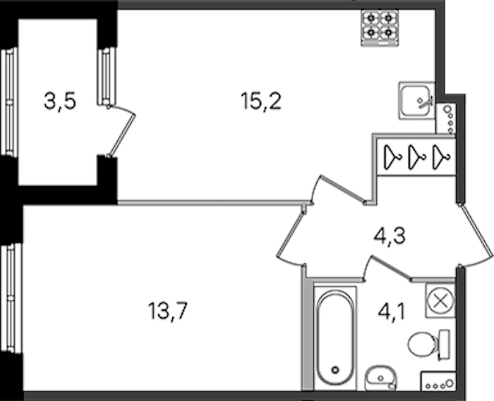 1-комнатная квартира 37.3 м², 1/4 эт., ЖК «Дубровский»