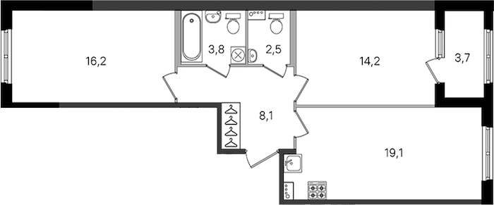 2-комнатная квартира 63.9 м², 1/4 эт., ЖК «Дубровский»