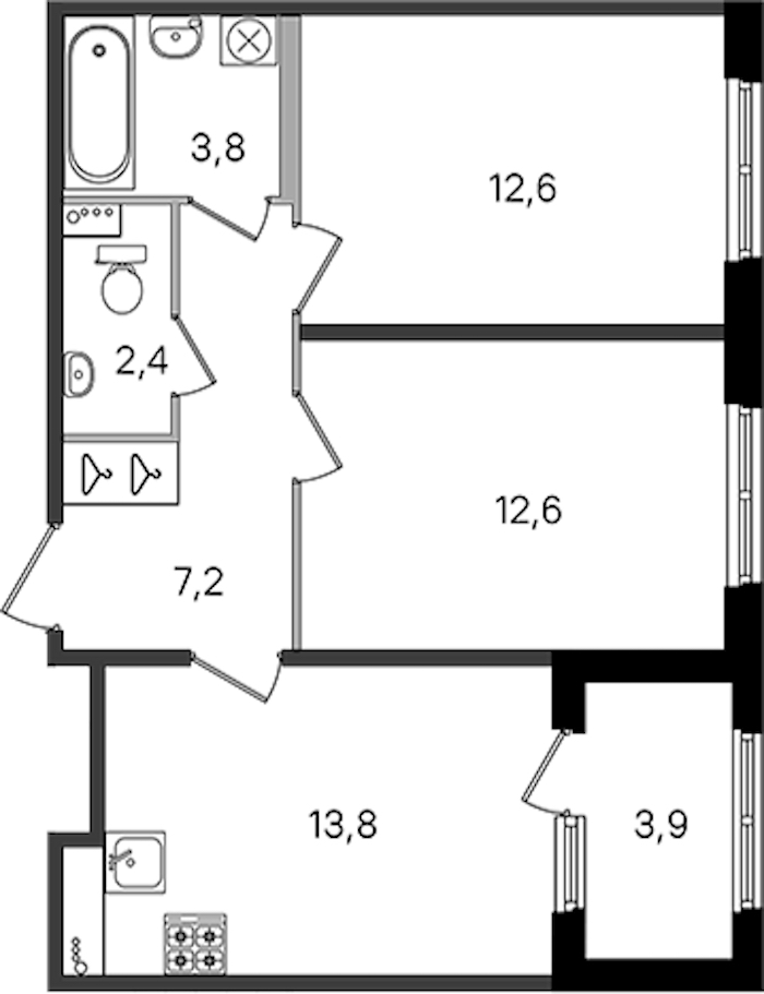 2-комнатная квартира 52.4 м², 1/4 эт., ЖК «Дубровский»