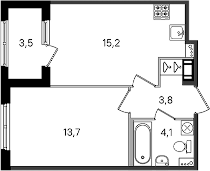 1-комнатная квартира 36.8 м², 2/4 эт., ЖК «Дубровский»