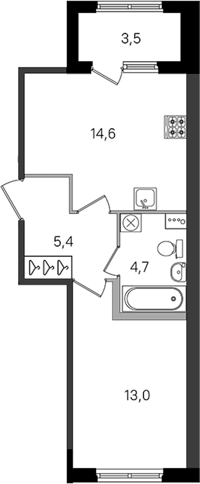 1-комнатная квартира 37.7 м², 1/4 эт., ЖК «Дубровский»