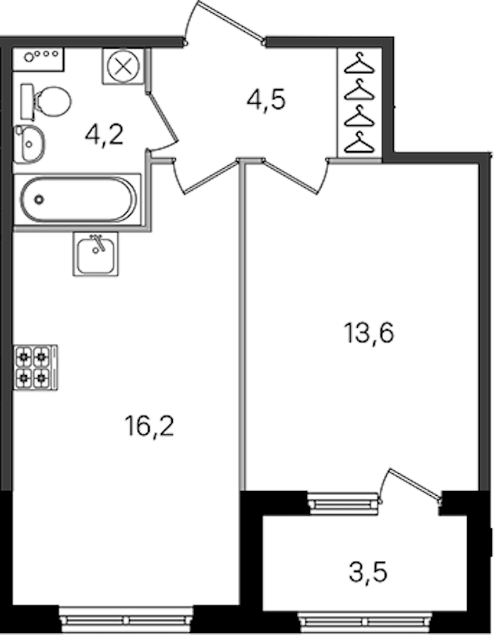 1-комнатная квартира 38.5 м², 1/4 эт., ЖК «Дубровский»