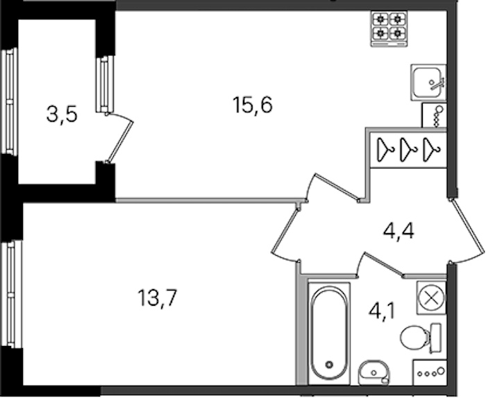 1-комнатная квартира 37.8 м², 1/4 эт., ЖК «Дубровский»